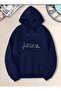 Cycling Heart Cadence Printed Hooded Pocket Cotton Navy Blue Sweatshirt
