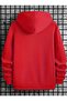 One Printed Hooded Pocket Cotton Red Sweatshirt - 2