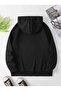 Seven Ribbon Printed Hooded Pocket Cotton Black Sweatshirt - 2