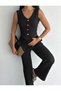 Women's Seersucker Vest Bottom/Upper Set Wide Leg High Waist Wide Leg Model - 8