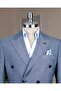 Italian Style Slim Fit Double Breasted Jacket Pants Suit Blue T14467 - 2