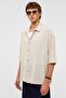 Oversize Striped Short Sleeve Linen Shirt Indigo - 7
