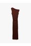X Melis Ağazat - Sleeveless Slim Fit Draped Accessory Asymmetrical Boat Neck Long Lace Dress - 5