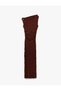 X Melis Ağazat - Sleeveless Slim Fit Draped Accessory Asymmetrical Boat Neck Long Lace Dress - 4