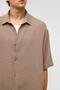 Oversize Short Sleeve Muslin Fabric Shirt Beige - 5