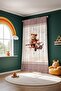Brown Pilot Teddy Bear Patterned Children's Baby Room Background Curtain (Single Wing Pricing) - 4