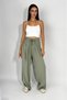 Women's Woven Modal Elastic Waist Wide Leg Pocket Drawstring Palazzo Trousers Green - 3