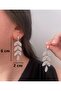 Stoned Silver Color Long Dangle Stylish Leaf Party Engagement Henna Wedding Wedding Evening Dress Earrings - 2