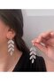 Stoned Silver Color Long Dangle Stylish Leaf Party Engagement Henna Wedding Wedding Evening Dress Earrings - 3