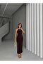 U-Neck Halter Neck Gold Accessory Detail Side Gathered Side Slit Lined Long Dress - 2