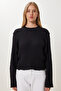 Women's Black Textured Knitwear Sweater Ub00420 - 4