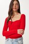Women's Red Heart Collar Ribbed Knitwear Sweater US00738
