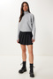 Women's Gray Finger Snap Crop Ribbed Knitwear Sweater Mx00238 - 2