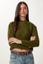 Women's Khaki Cross Detailed Ribbed Knitwear Sweater Dp00269 - 2