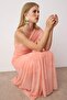 Light Orange Patterned Asymmetric Neck Woven Maxi Evening Graduation Dress TPRSS25AE00190