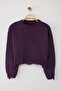 Purple Crop Wide Fit Soft Textured Pullover Detailed Sweater Twoaw24Kz00319 - 8
