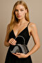 Special Design Black Silver Platinum Metal Handle Crystal Stone Evening Dress Bag Kına