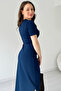 Women's Navy Blue Modal Fabric Side Tie Detail Slit Dress - 2