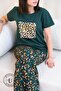 Green Animal Print Short Sleeve Women's Pajama Set