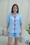 Blue Heart Patterned Buttonless Short Sleeve Women's Pajama Set - 3