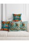 Bohemian Boho Themed Blue Cream Color Digital Printed Gift Set of 4 Throw Pillow Pillowcases