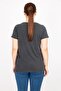 Women's Anthracite Plus Size Blouse with Stone and Pearl Detail 65n35948 - 5