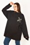 Women's Black Large Size Cotton Fabric Stone Detailed Tunic 65n35776 - 3