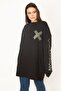 Women's Black Large Size Cotton Fabric Stone Detailed Tunic 65n35776 - 6