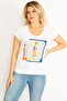 Women's Large Size White Cotton Fabric Front Printed V-Neck Blouse 65n34719 - 3