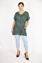 Women's Green Large Size Woven Viscose Fabric Flower Patterned Double Sleeve Blouse with Side Pockets 65n36600 - 5