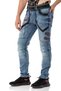 Cd795 Biker Style Men's Jean Trousers with Leather Detail - 3