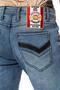 Cd795 Biker Style Men's Jean Trousers with Leather Detail - 5