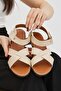Beige Cross Adjustable Velcro Sandals