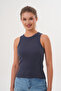 Cotton Camisole Ribbed Crew Neck Women's Undershirt - Smoked