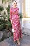 Fuchsia Patterned Skirt Tiered Viscon Dress