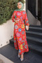 Orange Patterned Skirt Layered Viscon Dress