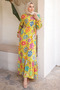 Oil Green Patterned Skirt Layered Viscon Dress - 5