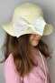 Girl's Straw Bucket Hat with White Bow Detail