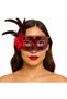 Delux Series Entertainment Product Eye-Catching Red Color Side Feathered Rose Silver Stone Sequin Mask 20X22 cm - 2