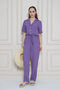 Women's Lilac Buttoned Pocketed Waist Ruched Belt Short Sleeve Jacket Collar Casual Overalls 2622462 - 5
