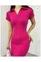 Diamond Women's Camisole Fabric Polo Collar Short Sleeve Summer Casual Comfortable Full-Fit Mini Dress Fuchsia Pink - 3