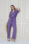 Women's Lilac Buttoned Pocketed Waist Ruched Belt Short Sleeve Jacket Collar Casual Overalls 2622462 - 3