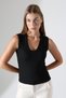 Suleja Slim Fit V Neck Textured Sleeveless Top & Women's Blouse - Black - 5