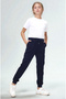 Girls' Navy Blue School Trousers 100% Cotton Elastic Waist and Leg Relaxed Fit - 4