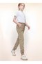 Girls' Knitted Cotton Combed School Trousers – 100% Cotton – Elastic Waist and Leg – Beige Color