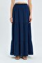 4567 Women's Ruffled Long Muslin Skirt Navy Blue - 4