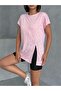 Soft Textured T-Shirt with Side Slits Pink Missts2522 - 5