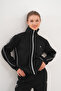 Women's Black Full Zipper Stripe Tracksuit Set – Comfortable and Stylish Sport Style - 3