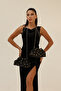 Black Women's Satin Silver Stone Clutch Evening Dress Bag - 4