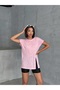 Soft Textured T-Shirt with Side Slits Pink Missts2522 - 4